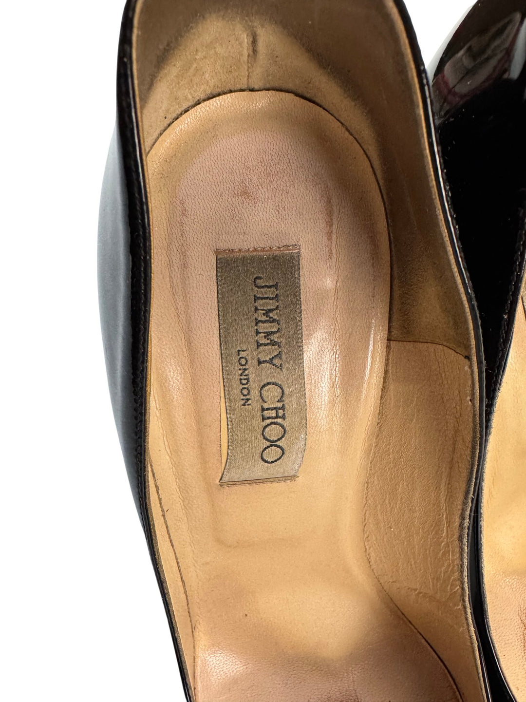 Jimmy Choo Black Patent Leather Heels - 6.5 - Think Vintage ltd