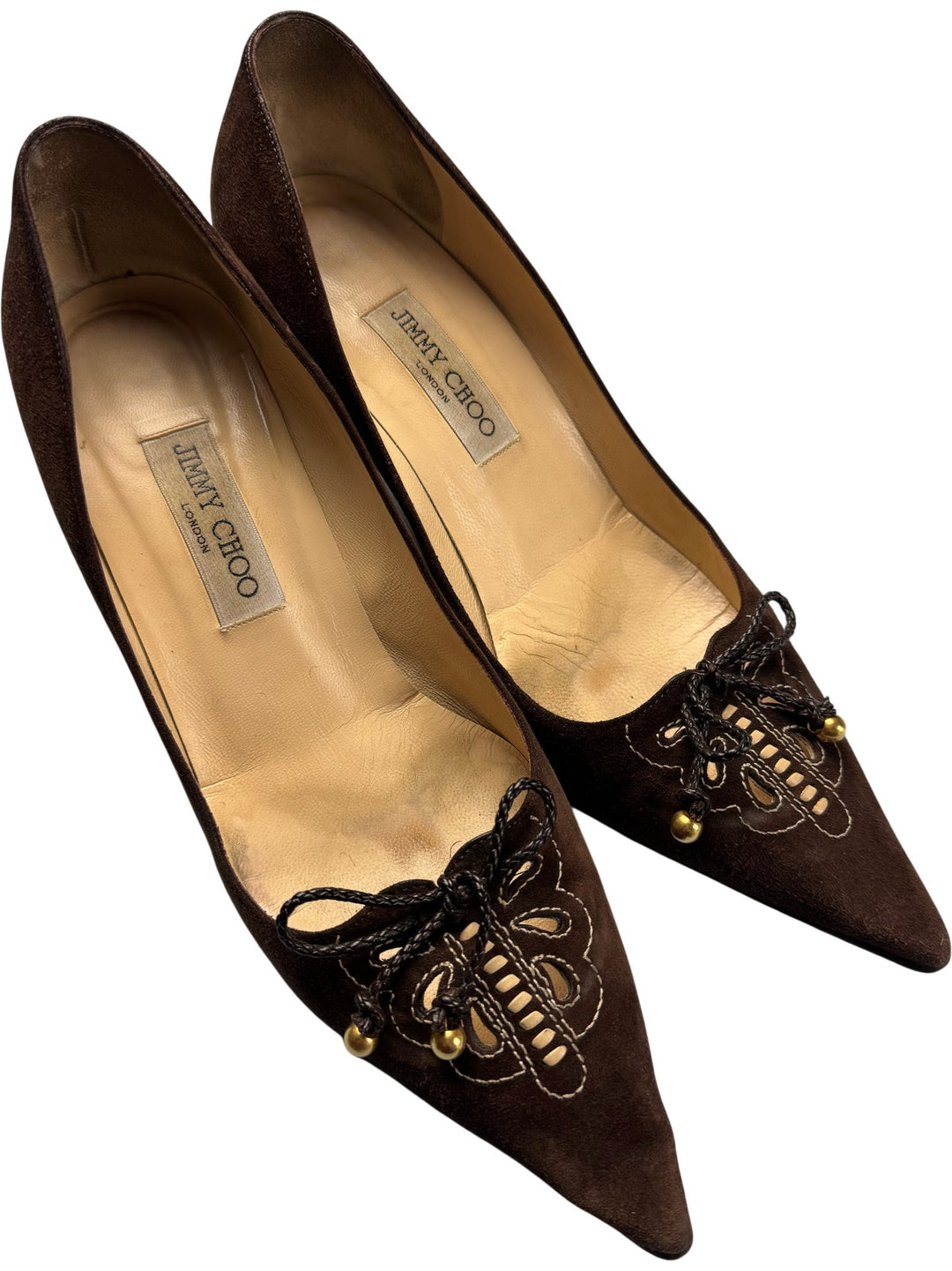 Jimmy Choo Brown Suede Heels - 6.5 - Think Vintage ltd