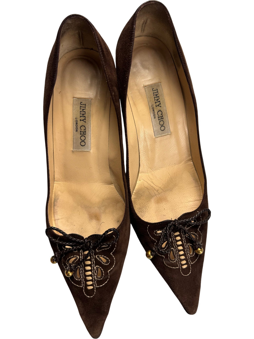 Jimmy Choo Brown Suede Heels - 6.5 - Think Vintage ltd