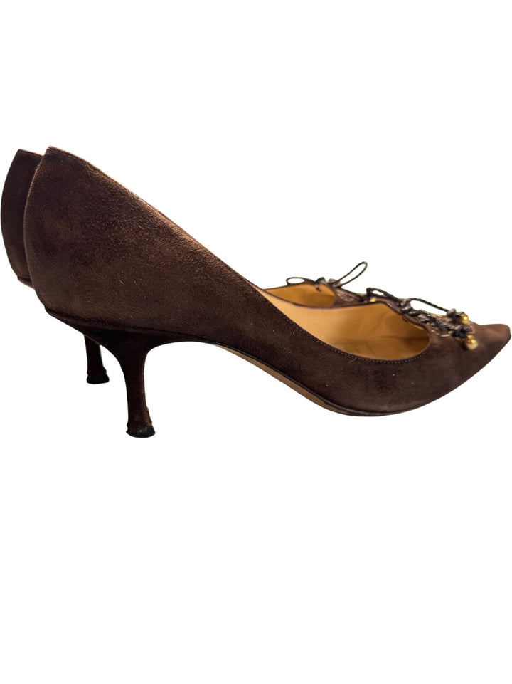Jimmy Choo Brown Suede Heels - 6.5 - Think Vintage ltd