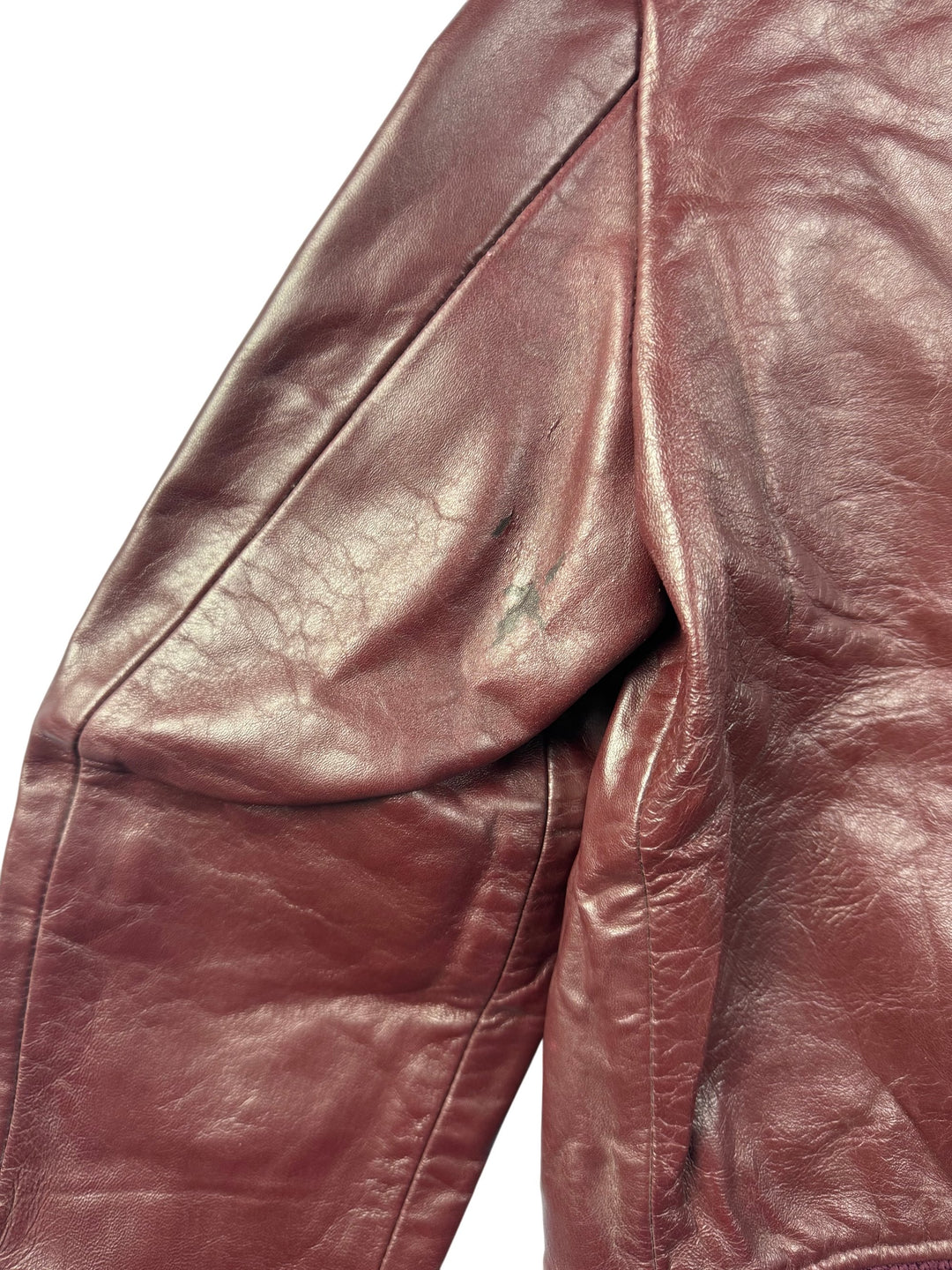 John Lee Burgundy Leather Bomber Jacket - L - Think Vintage