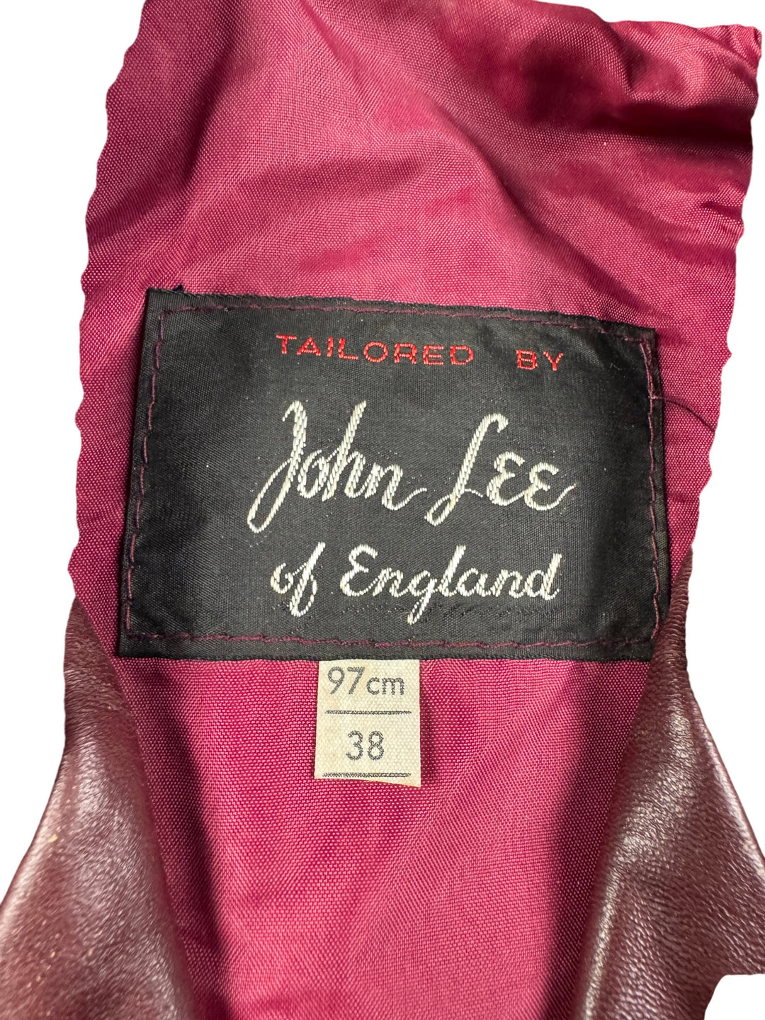 John Lee Burgundy Leather Bomber Jacket - L - Think Vintage Online Ltd