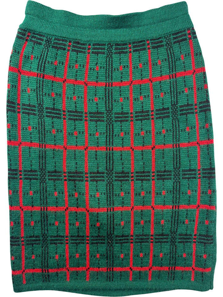 Jonathan Miller Green Plaid Knit Skirt - W26-28 - Think Vintage ltd