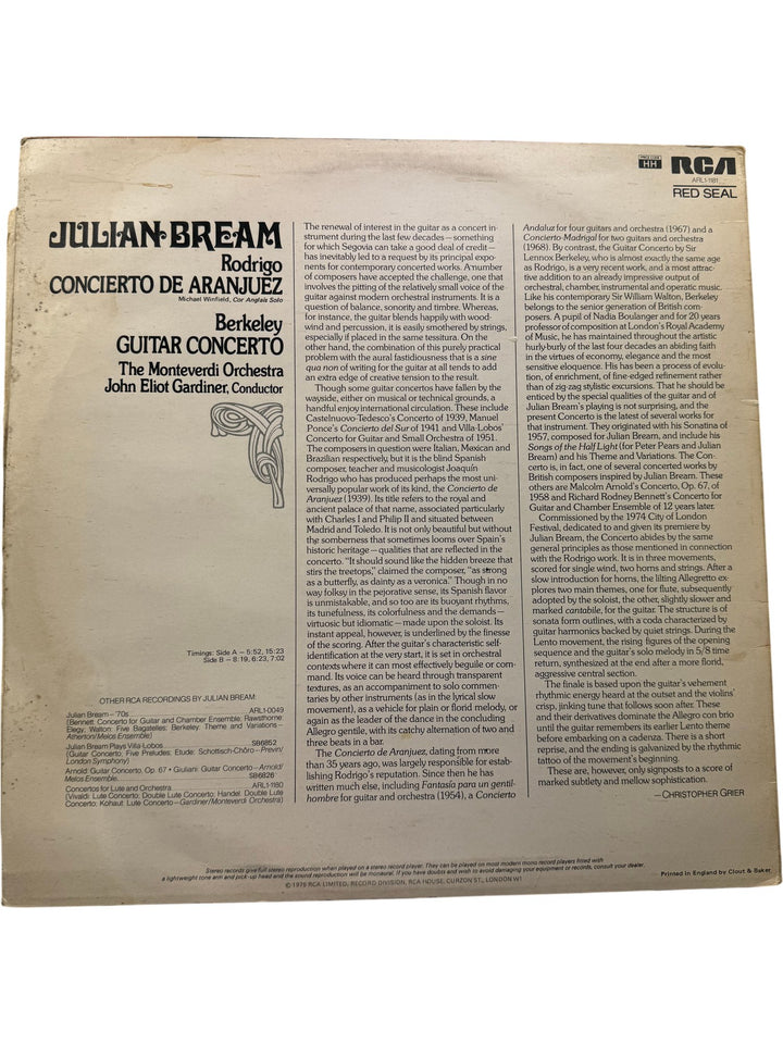 Julian Bream Rodrigo Concierto De Aranjuez Vinyl - Think Vintage ltd
