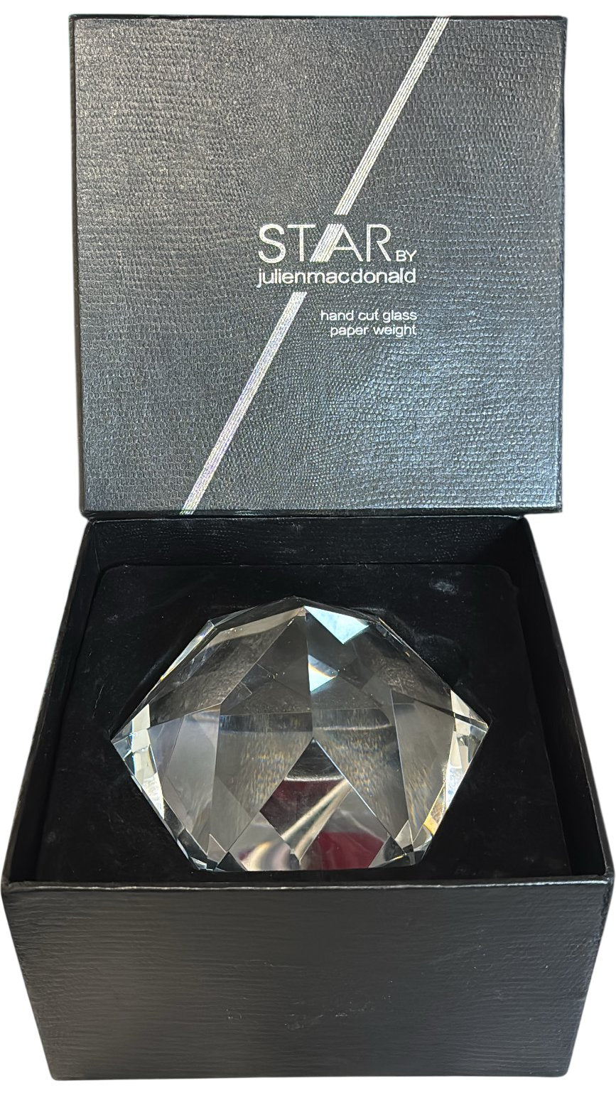 Julien Macdonald Star Hand Cut Glass Paperweight Collectable Diamond Gem - Think Vintage ltd