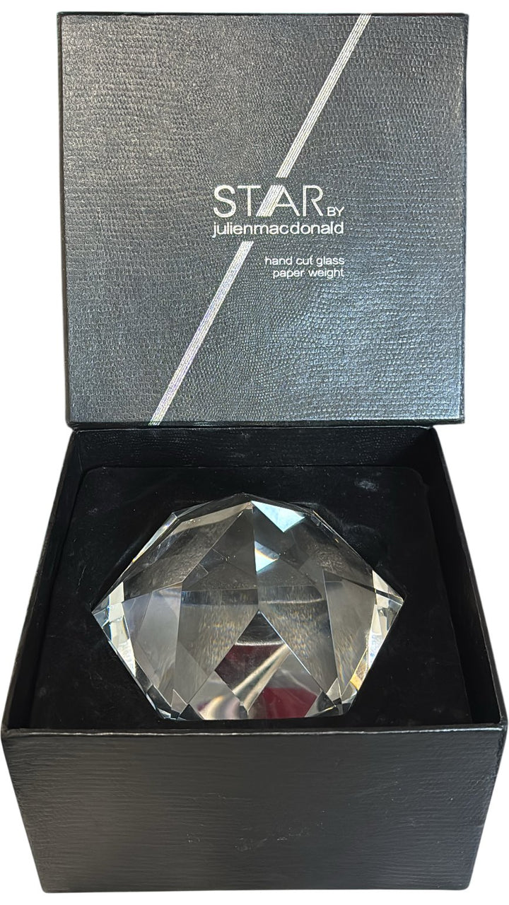 Julien Macdonald Star Hand Cut Glass Paperweight Collectable Diamond Gem - Think Vintage ltd