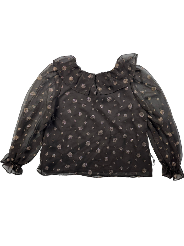 Justina Black Sheer Polka Dot Blouse - L