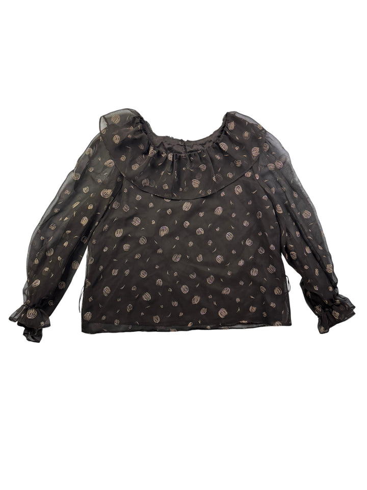 Justina Black Sheer Polka Dot Blouse - L - Think Vintage Online Ltd