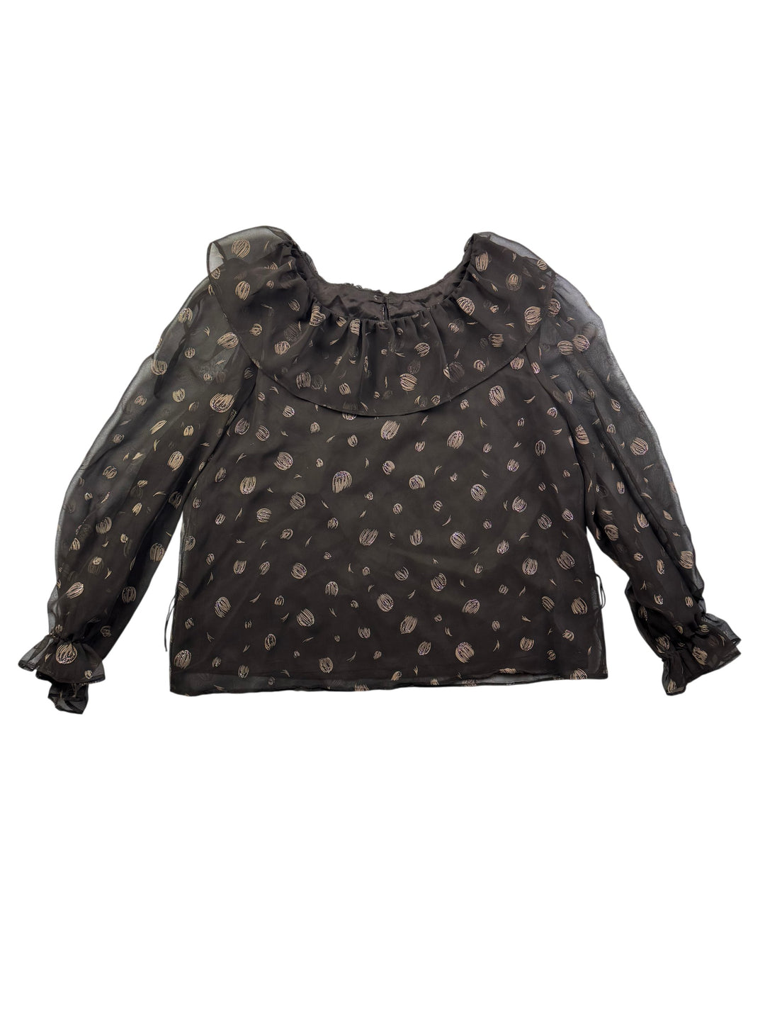 Justina Black Sheer Polka Dot Blouse - L - Think Vintage ltd