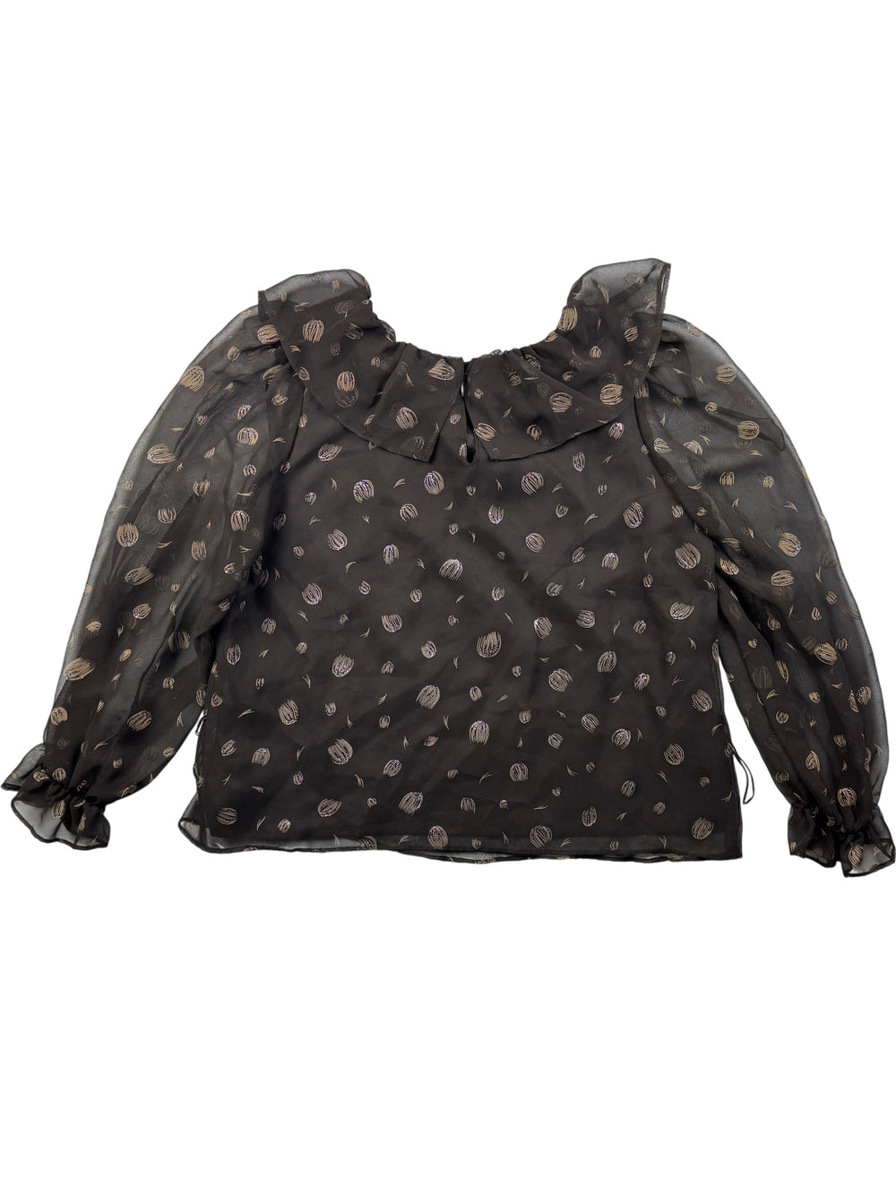 Justina Black Sheer Polka Dot Blouse - L - Think Vintage ltd