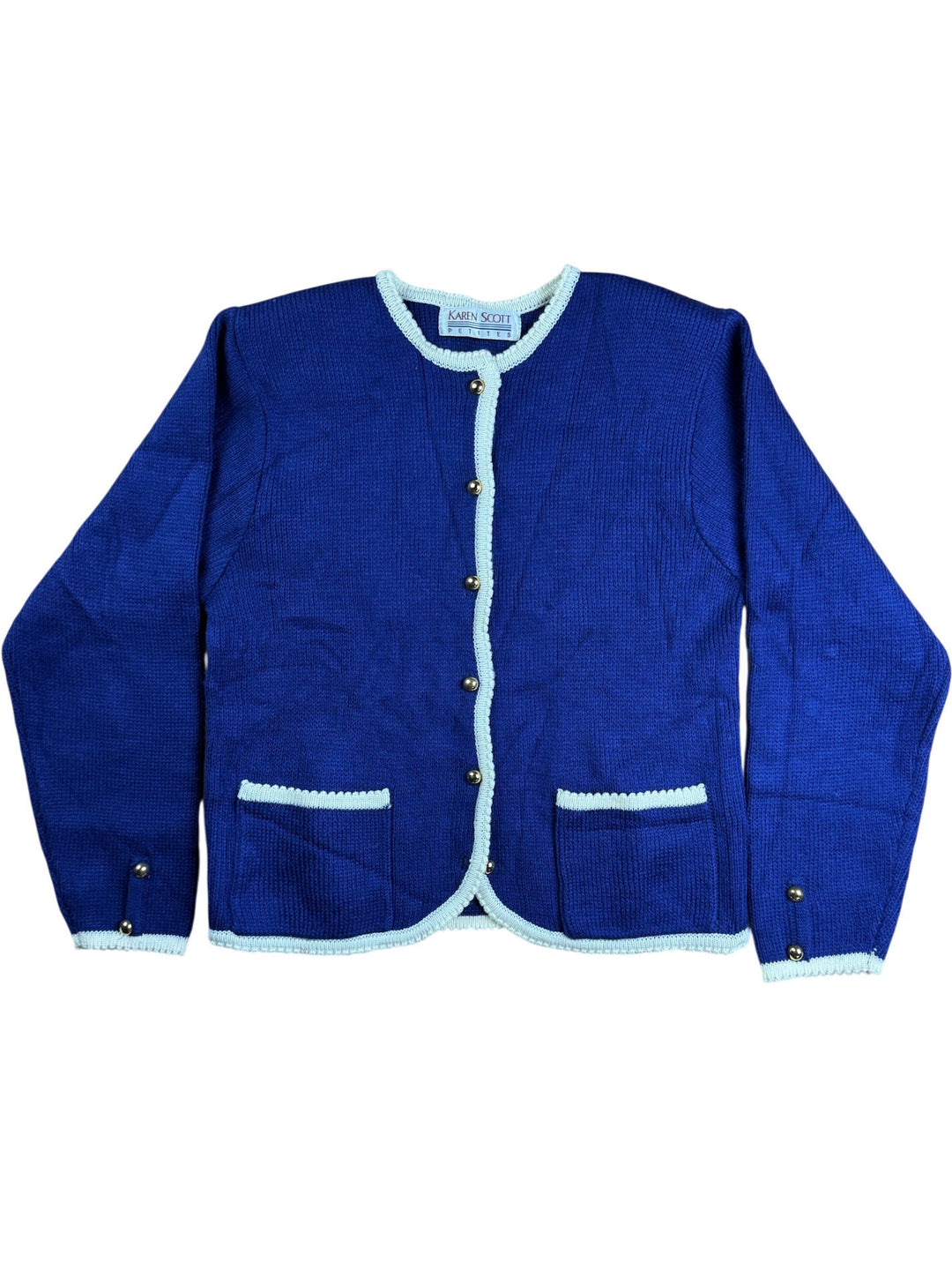 Karen Scott Blue Cardigan With Contrast Trim - S