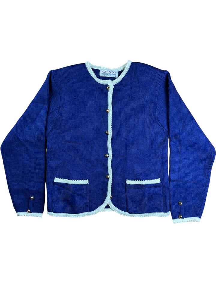 Karen Scott Blue Cardigan With Contrast Trim - S