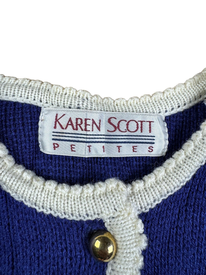 Karen Scott Blue Cardigan With Contrast Trim - S