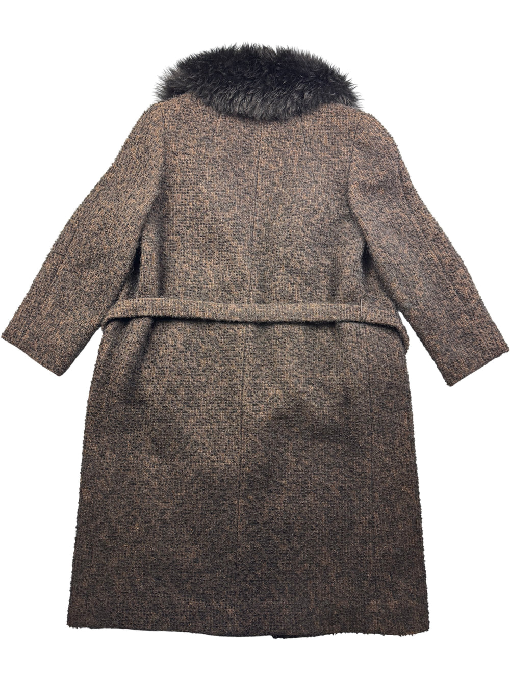 Kashmoor Brown Textured Coat With Faux Fur Collar - L - Think Vintage Online Ltd