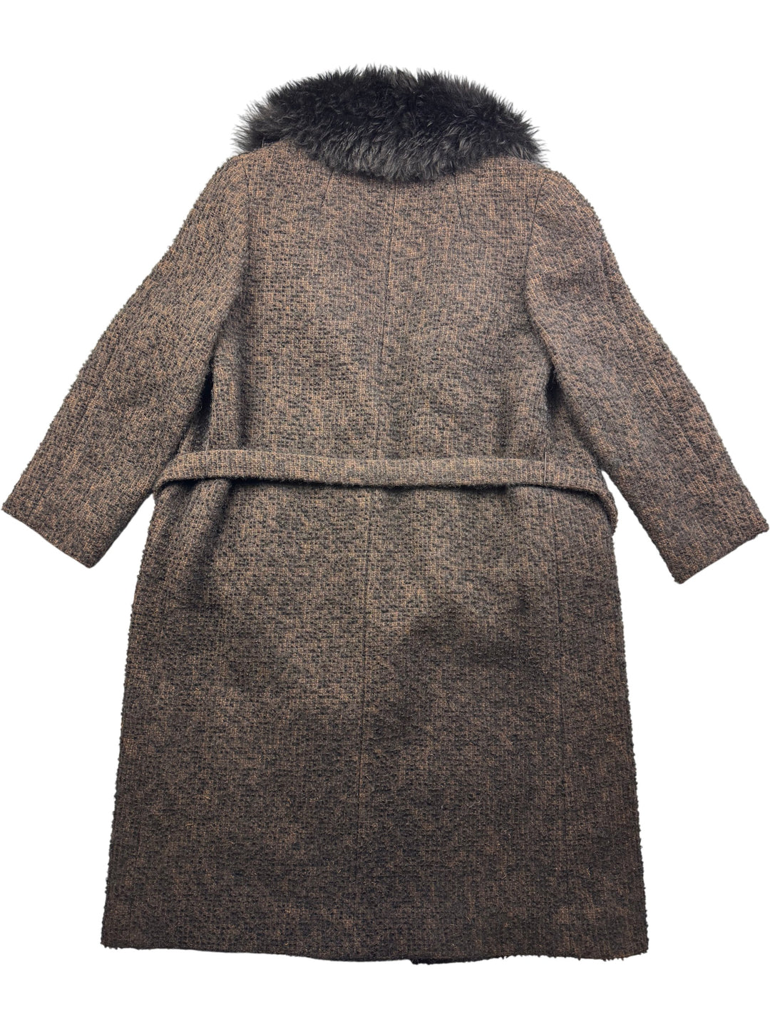 Kashmoor Brown Textured Coat With Faux Fur Collar - L - Think Vintage Online Ltd