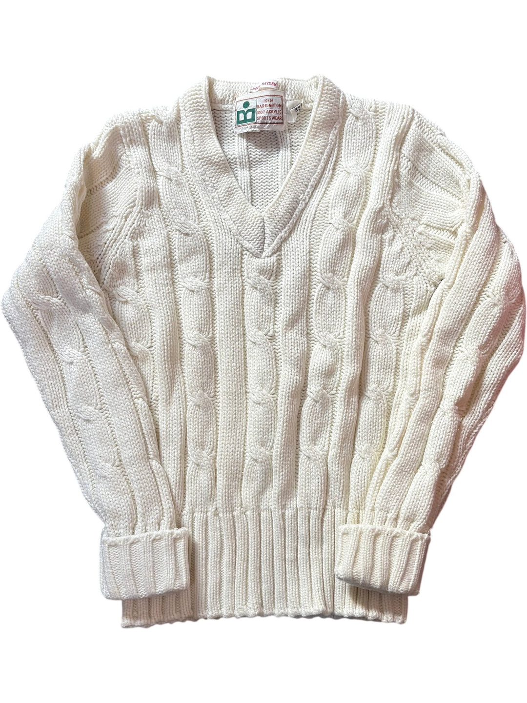 Ken Barrington Cable Knit Cricket Jumper - Age 11/12 - Think Vintage ltd