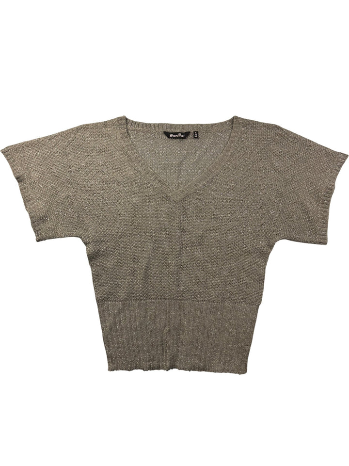 Knit V-Neck Short Sleeve Top -  M/L - Think Vintage ltd