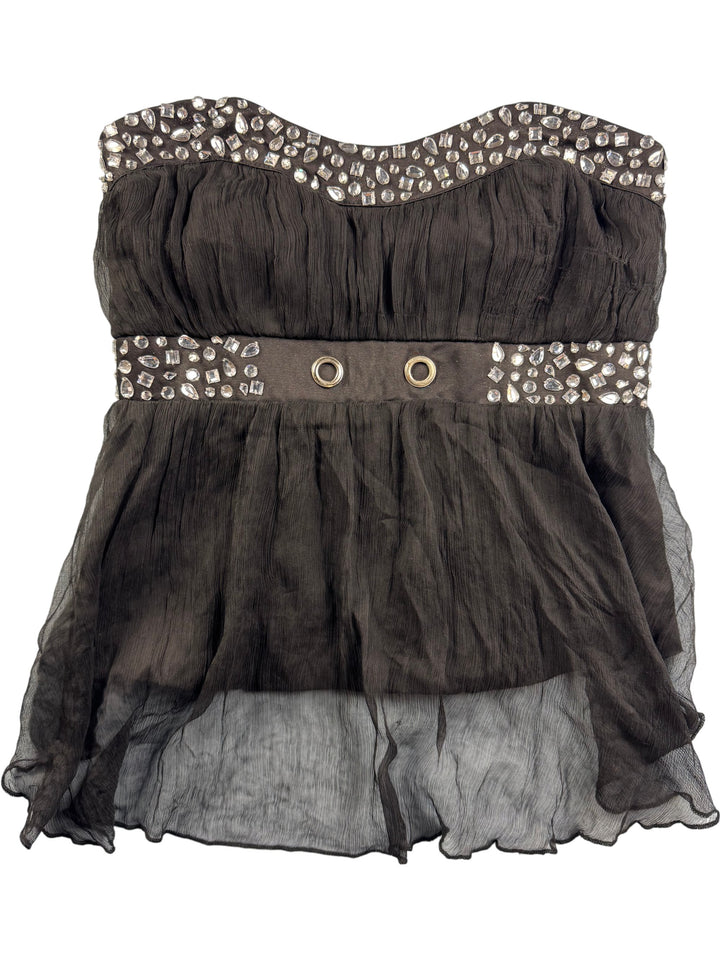 Krisp Black Embellished Strapless Top - S - Think Vintage ltd