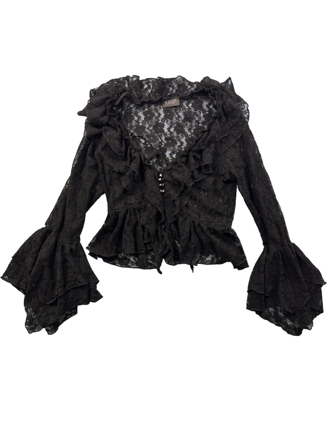 Krisp Black Lace Ruffle Blouse - XS