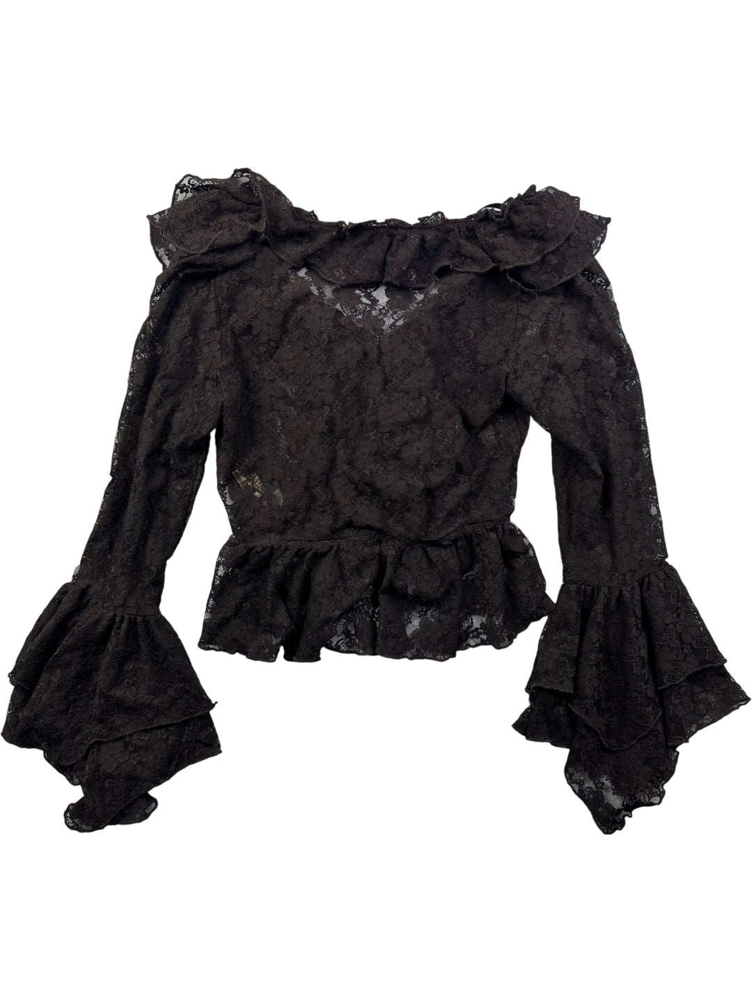 Krisp Black Lace Ruffle Blouse - XS