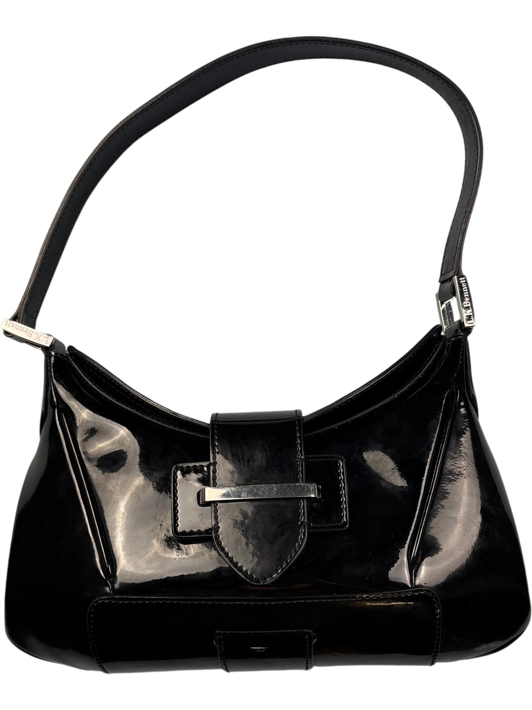 L.K. Bennett Black Patent Leather Shoulder Bag - Think Vintage ltd