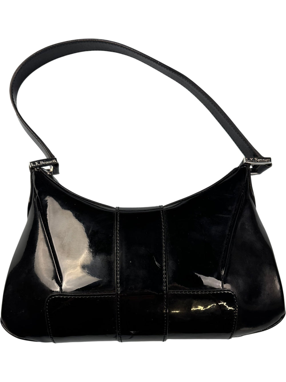 L.K. Bennett Black Patent Leather Shoulder Bag - Think Vintage ltd