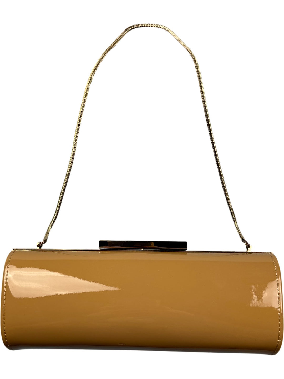 L.K. Bennett Tan Patent Leather Clutch Bag - Think Vintage ltd