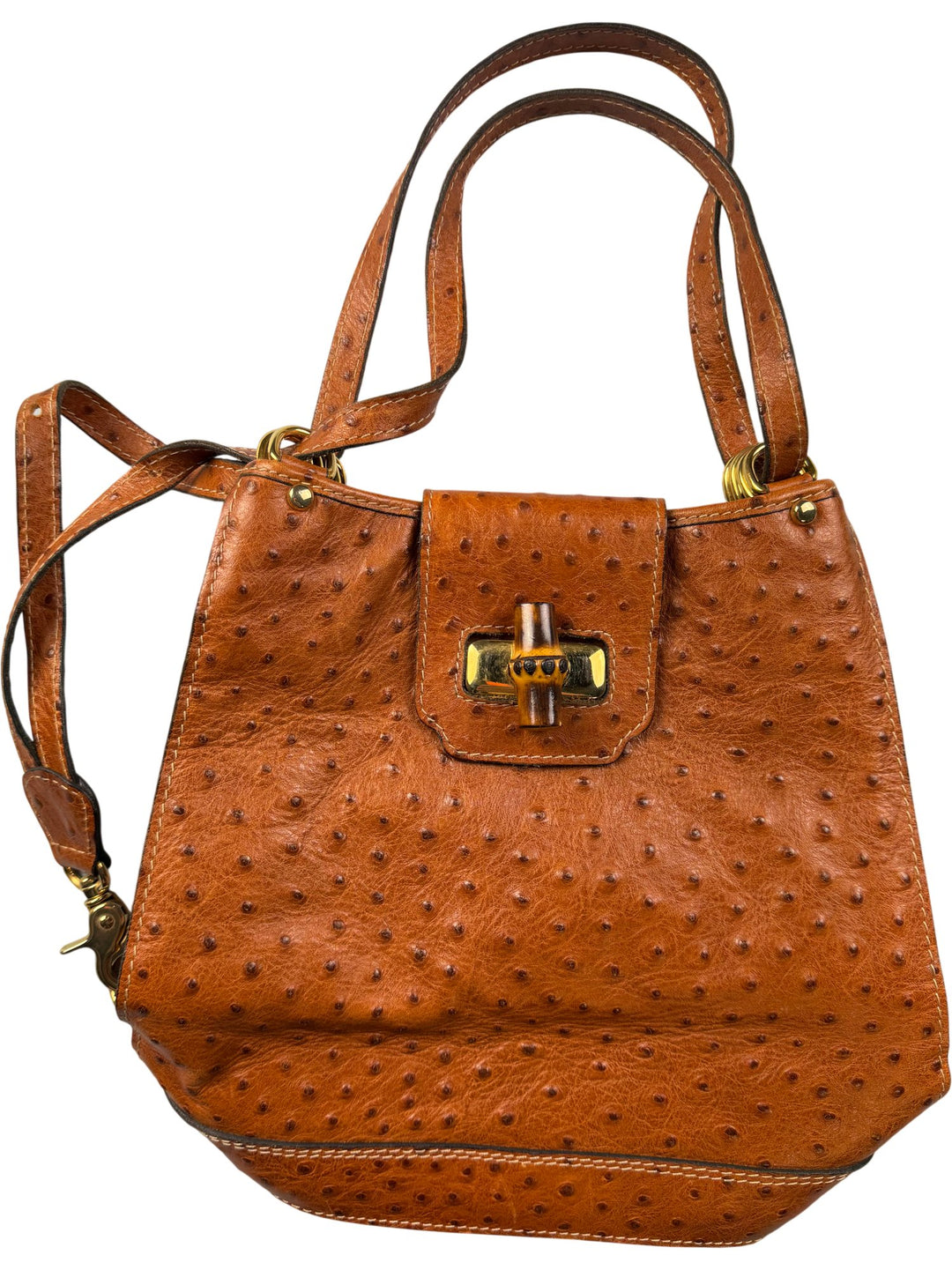 L'Offre Brown Textured Leather Handbag - Think Vintage ltd
