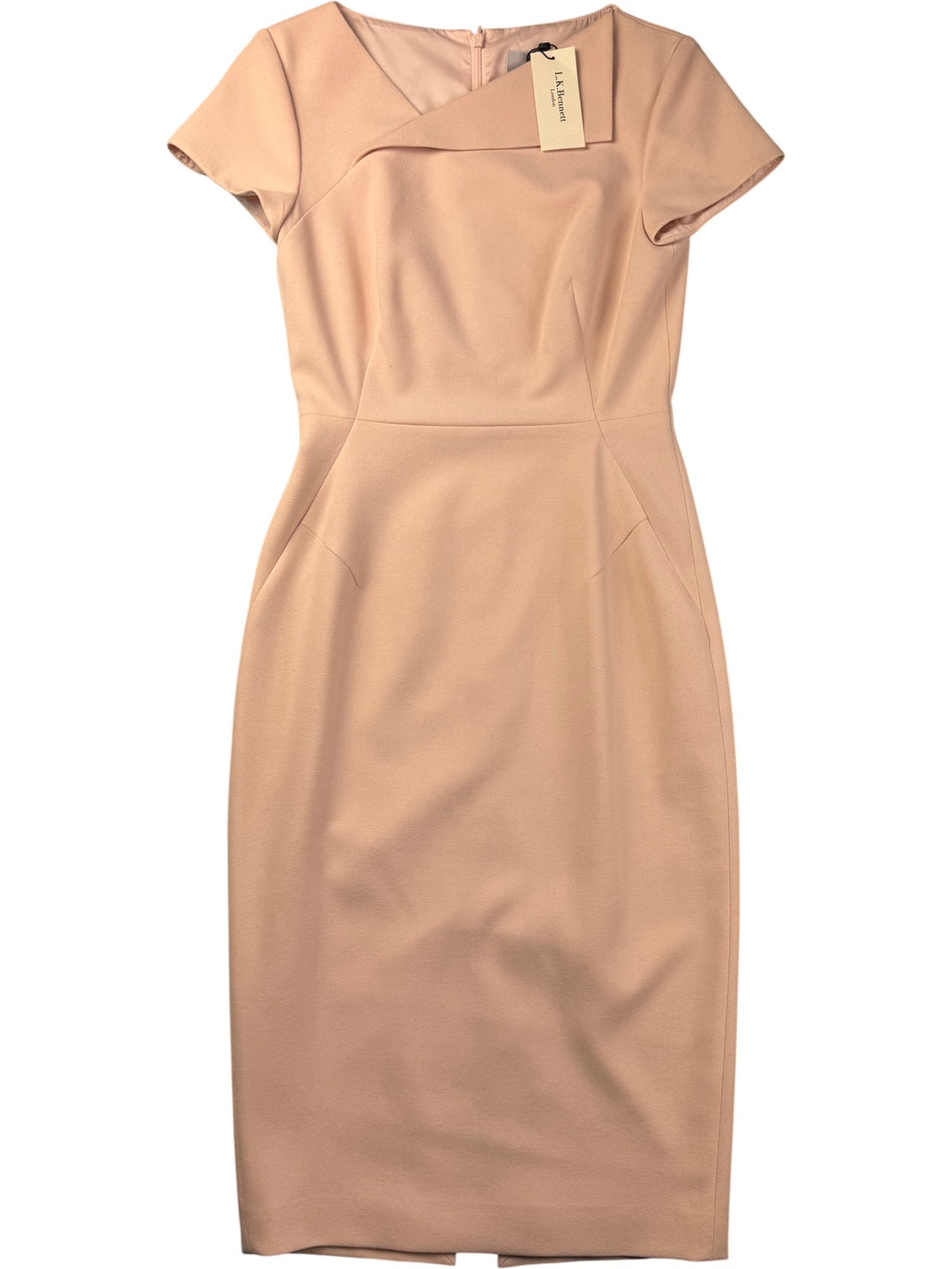 LK Bennett Beige Fitted Short Sleeved Dress - S - Think Vintage ltd