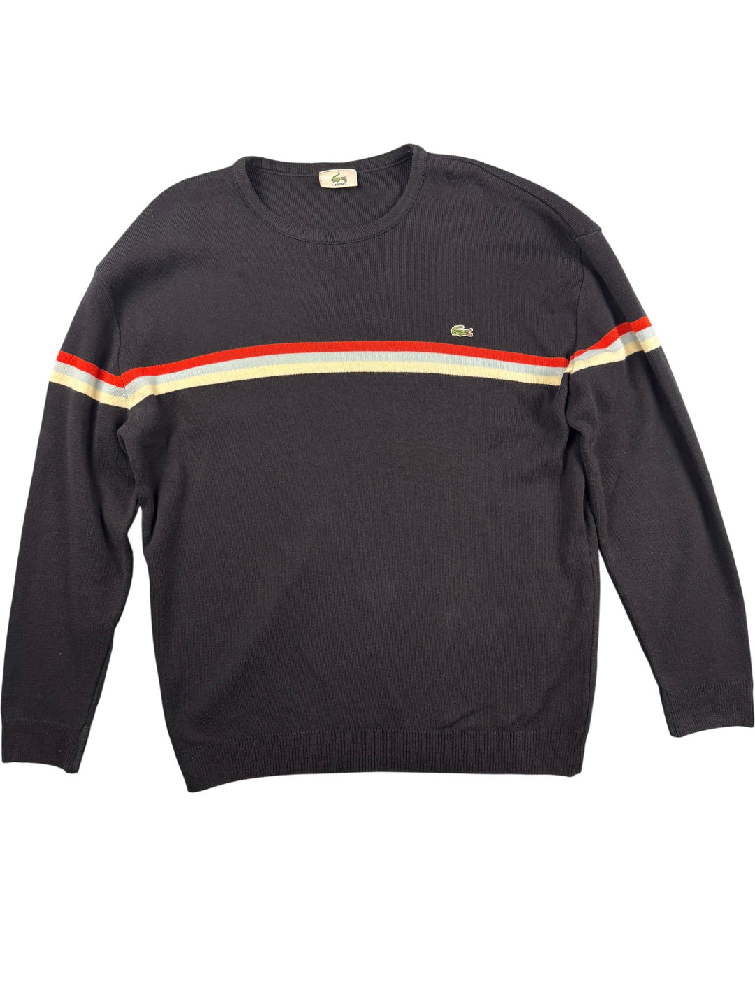 Lacoste Black Stripe Knit Sweater - XL - Think Vintage ltd