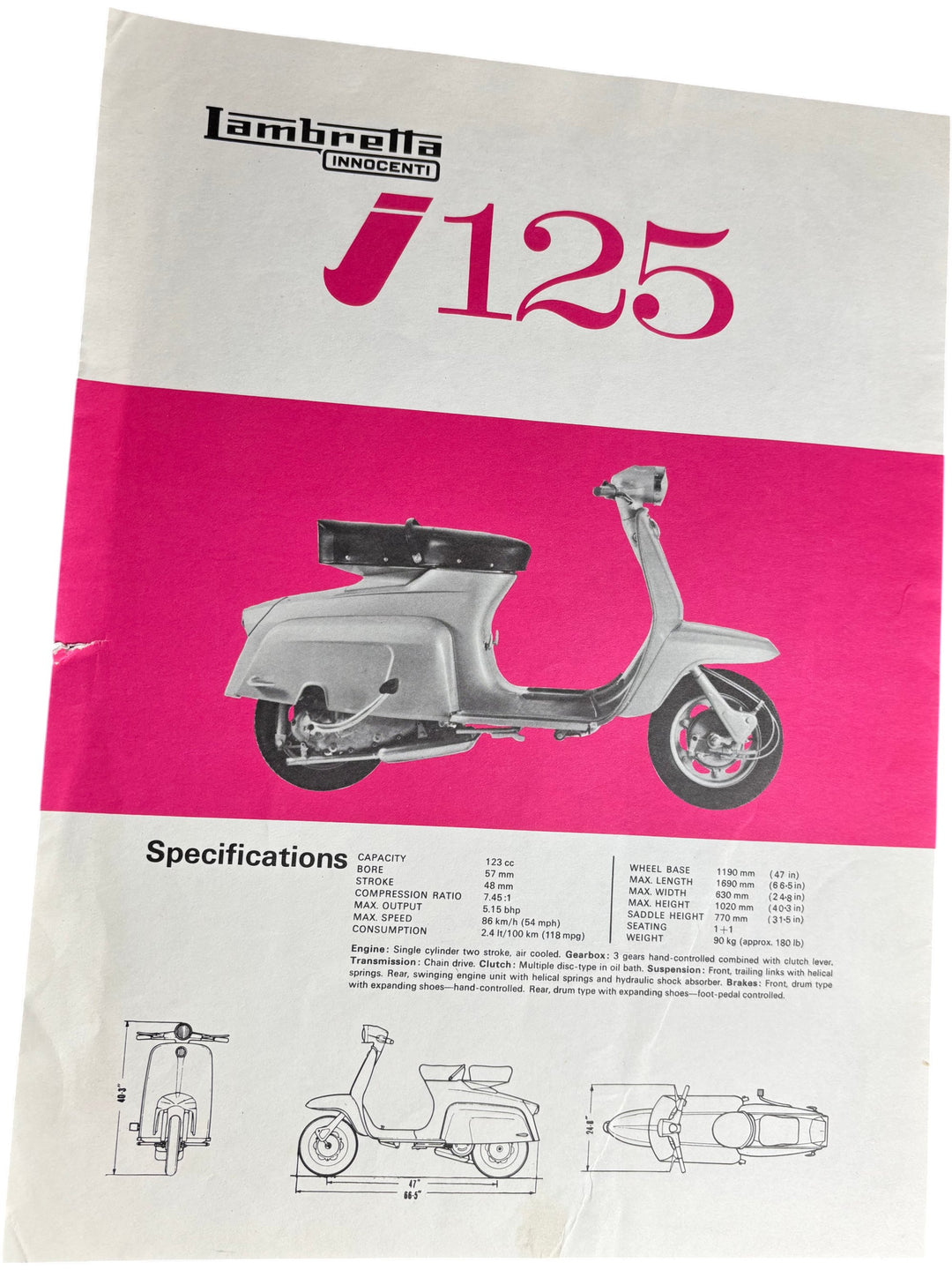 Lambretta Innocenti J125 Scooter Brochure Vintage Collectable - Think Vintage