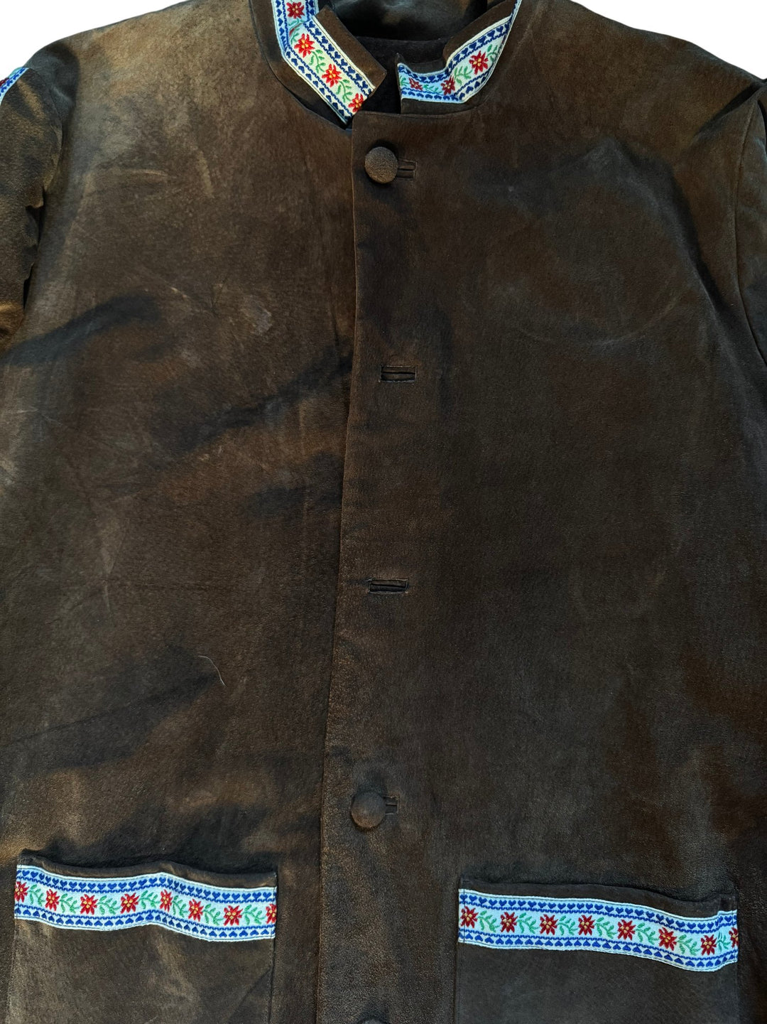 Late 1960s Brown Suede Fringe Jacket with Floral Trim - M - Think Vintage ltd