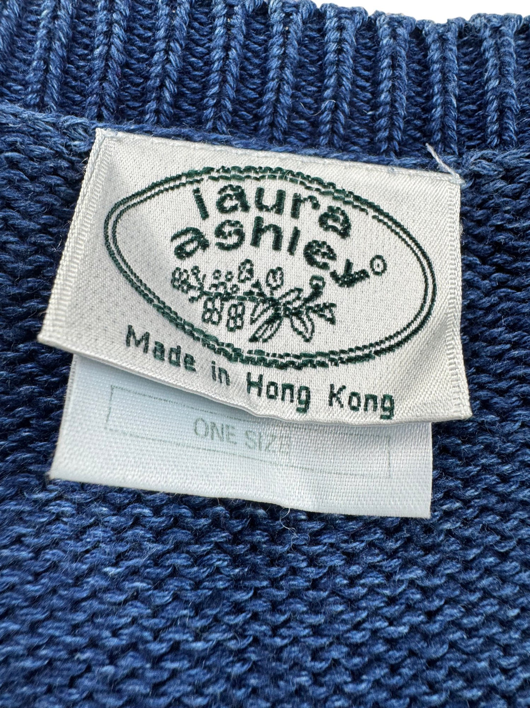 Laura Ashley Blue Cotton Jumper - L - Think Vintage ltd