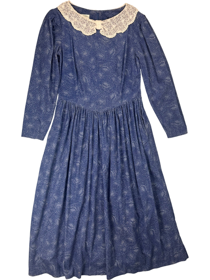 Laura Ashley Blue Floral Cotton Dress - M - Think Vintage