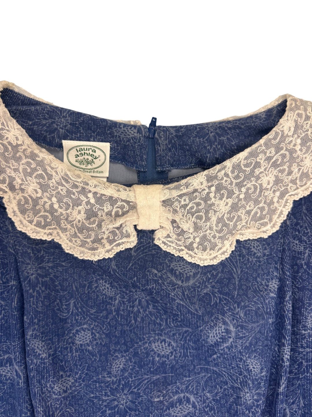 Laura Ashley Blue Floral Cotton Dress - M - Think Vintage