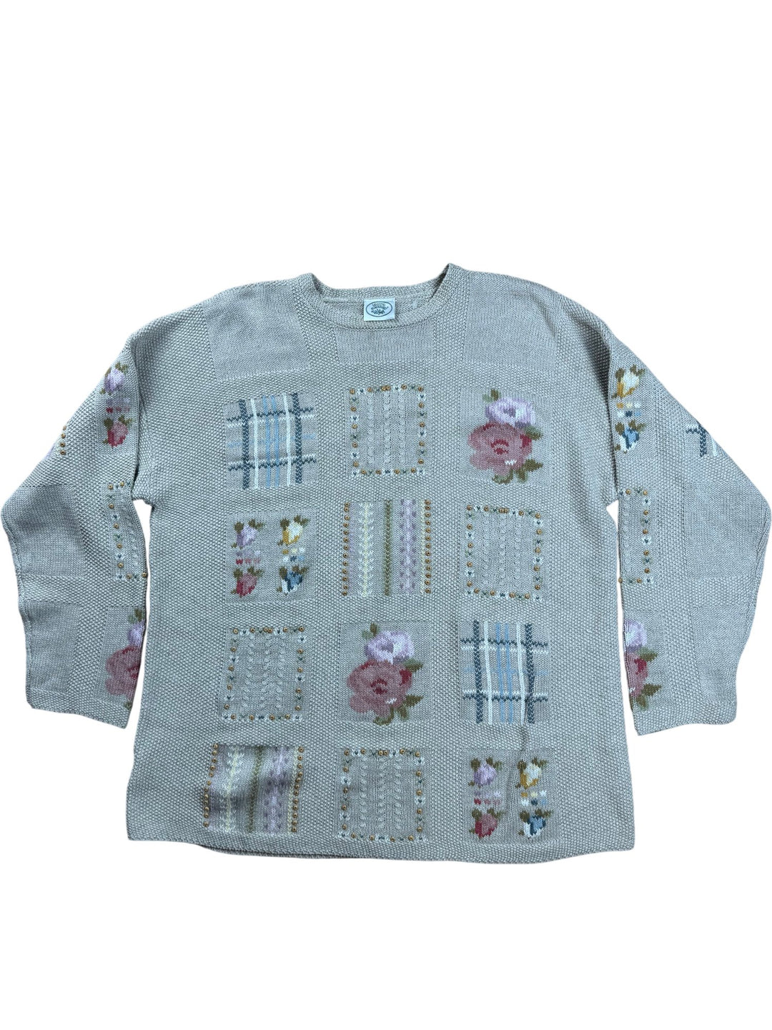 Laura Ashley Floral Pattern Knit Sweater - XL - Think Vintage ltd