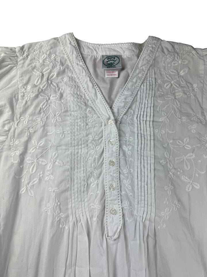 Laura Ashley White Cotton Midi Dress - M - Think Vintage ltd