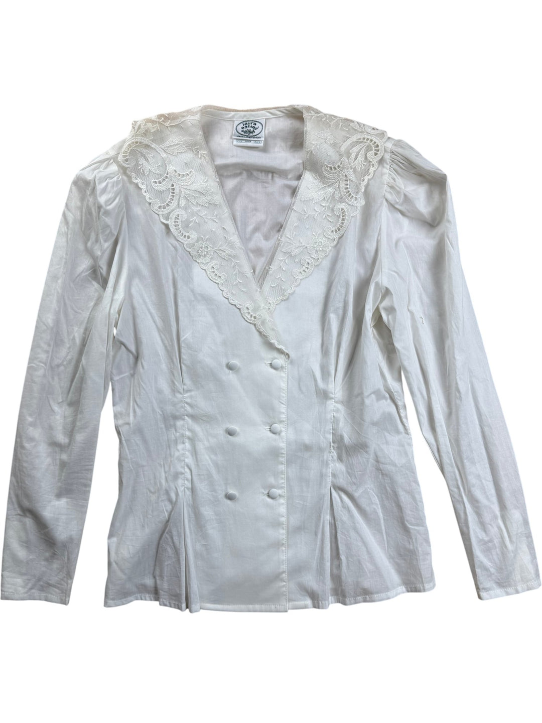 Laura Ashley White Embroidered Cotton Blouse - M - Think Vintage ltd