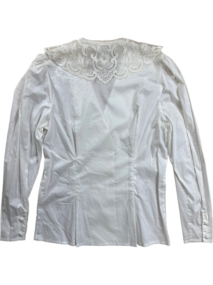 Laura Ashley White Embroidered Cotton Blouse - M - Think Vintage ltd