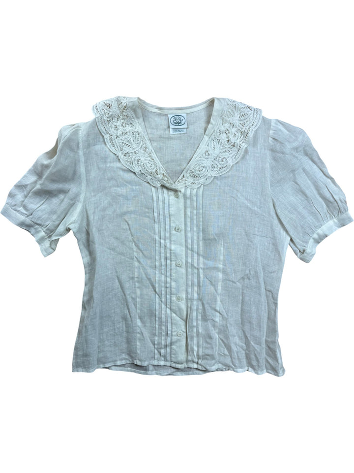Laura Ashley White Lace Collar Blouse - S/M - Think Vintage ltd