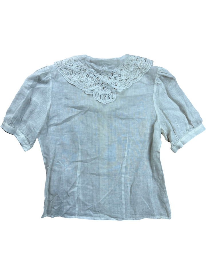 Laura Ashley White Lace Collar Blouse - S/M - Think Vintage ltd
