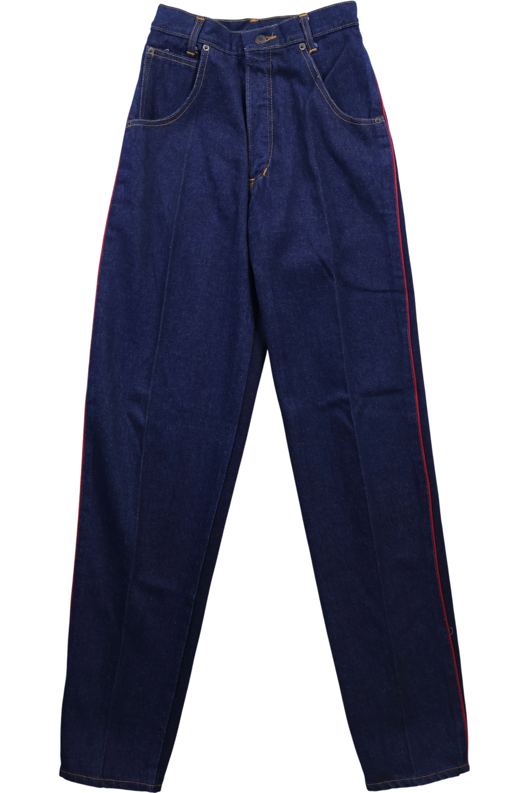 Lazy Bones Tapered Leg Denim Jeans with Red Piping - W26 L34 - Think Vintage