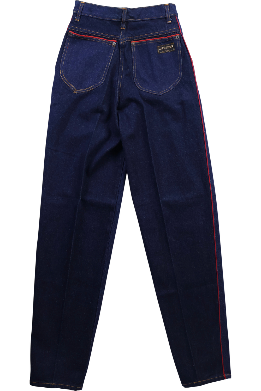 Lazy Bones Tapered Leg Denim Jeans with Red Piping - W26 L34 - Think Vintage