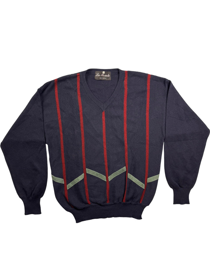 Le Monde V-Neck Striped Sweater - M - Think Vintage