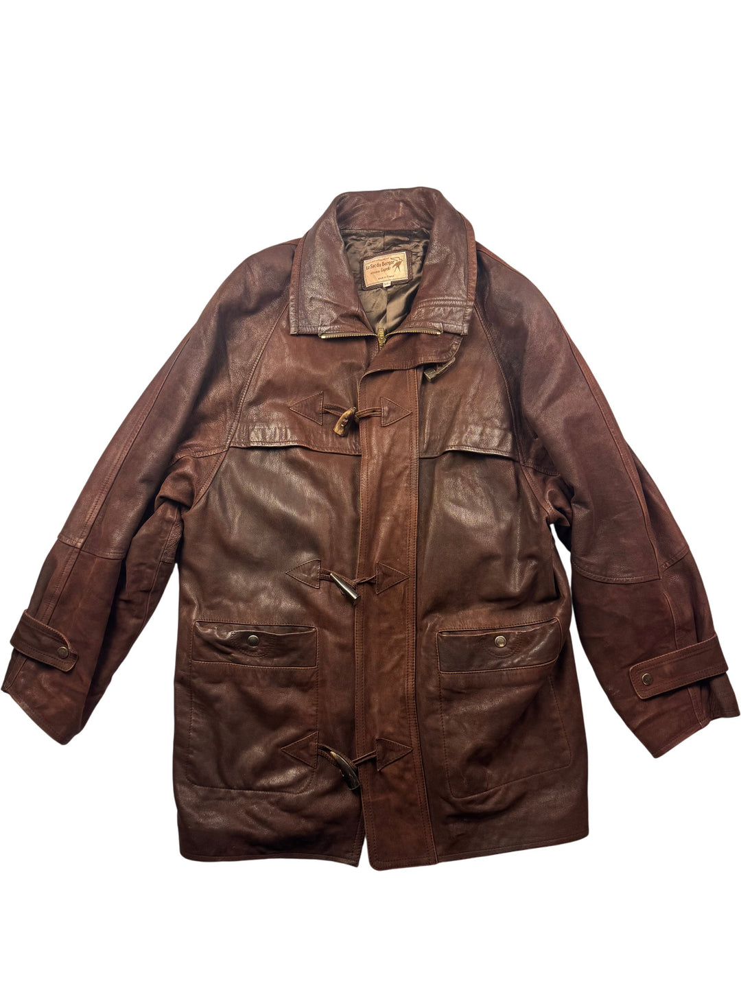 Le Sac Du Berger Brown Leather Jacket - XL - Think Vintage