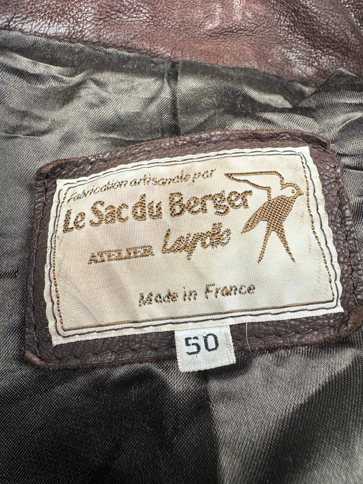 Le Sac Du Berger Brown Leather Jacket - XL - Think Vintage ltd
