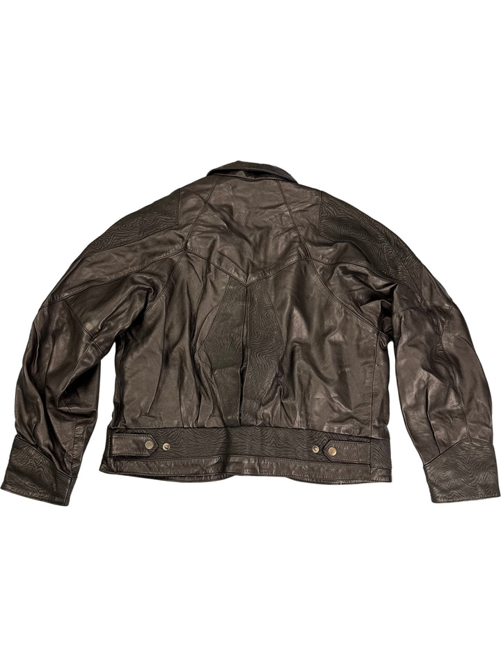 Leather Button-Up Jacket - M - Think Vintage