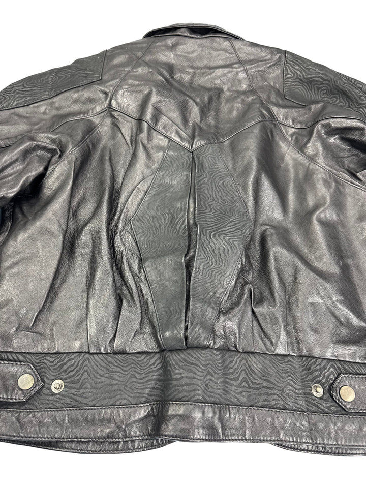 Leather Button-Up Jacket - M - Think Vintage