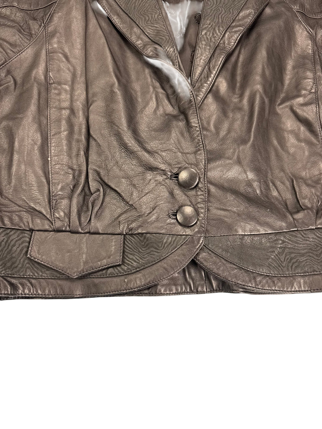 Leather Button-Up Jacket - M - Think Vintage