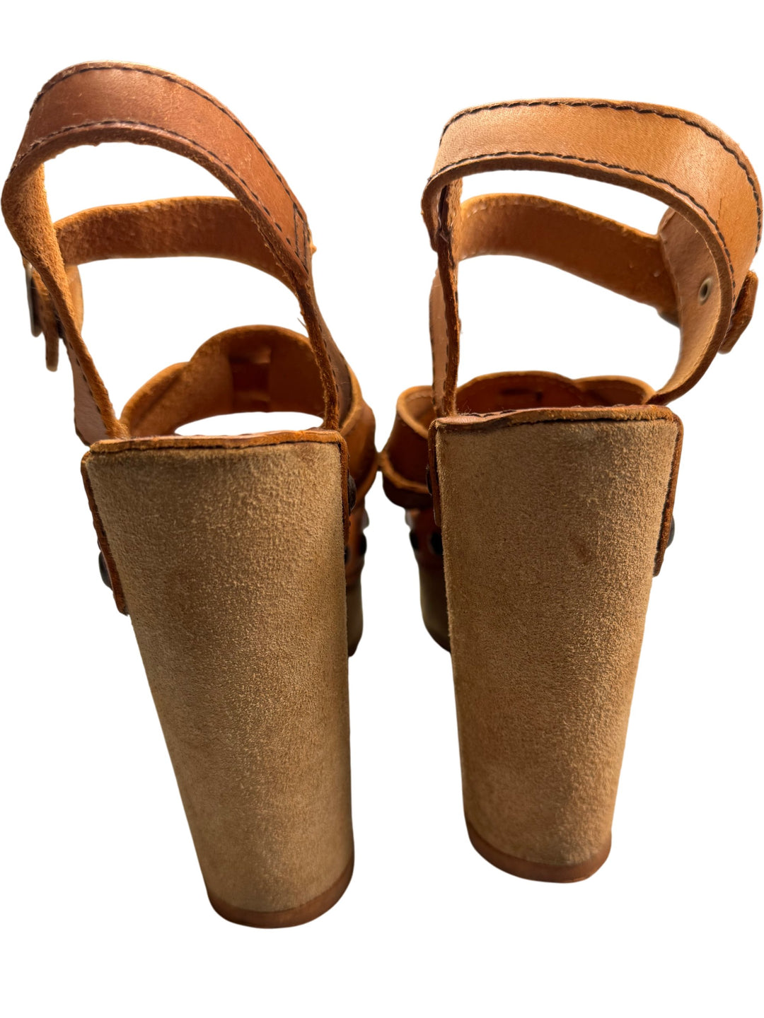 Leather Platform Sandals With Ankle Strap - UK 7 - Think Vintage